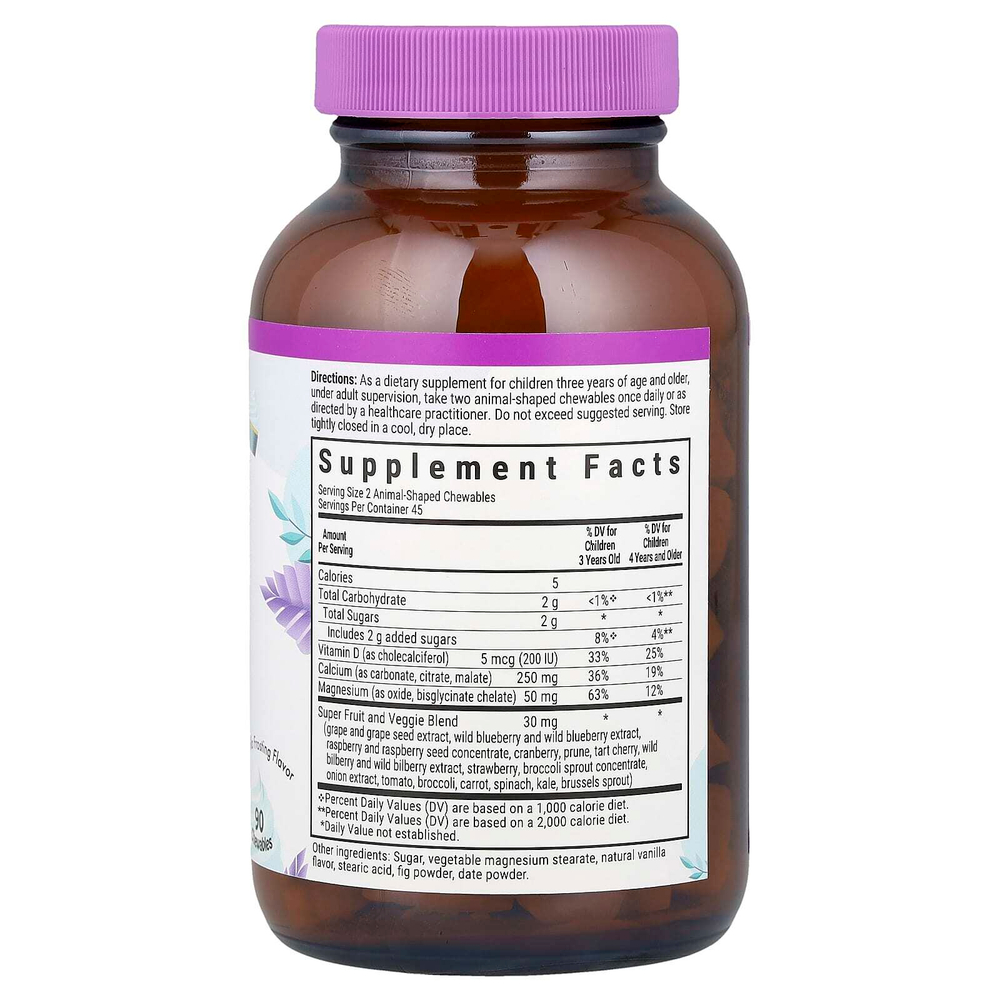 Bluebonnet Nutrition, Rainforest Animalz®, для детей, кальций, магний и витамин D3, ванильная глазурь, 90 жевательных таблеток