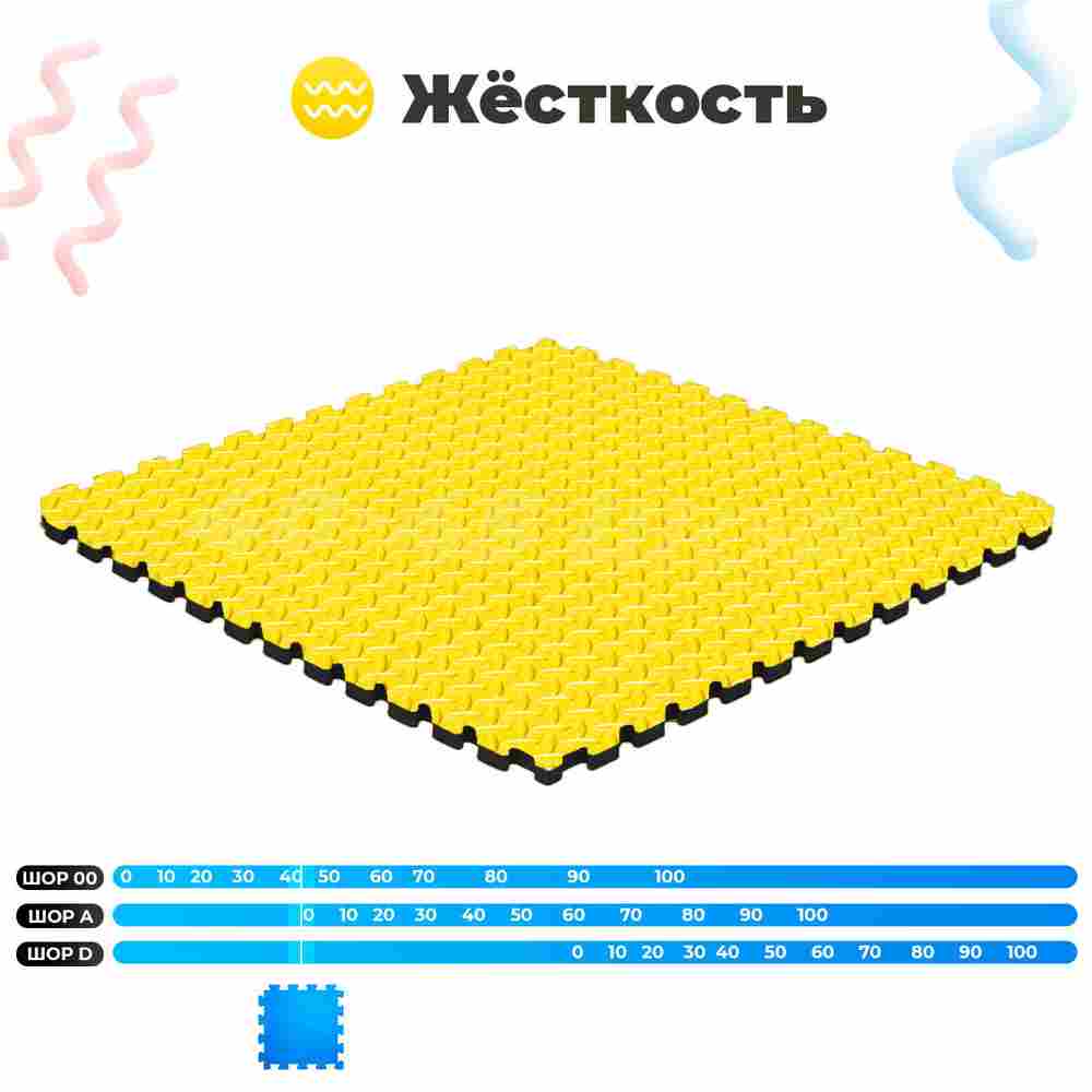 ЭВА-плитка жёлто-чёрная 100×100×4 см - мягкий коврик-пазл, ромбы, 10 шт.