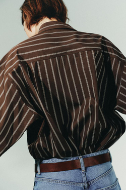 ZARA РУБАШКА OVERSIZE, ТЕМНО-КОРИЧНЕВЫЙ