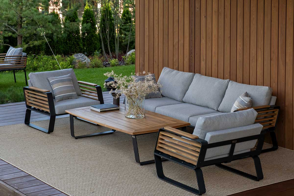 Диванная группа из алюминия Joygarden АУРА, темно-серый графит, светло-серый