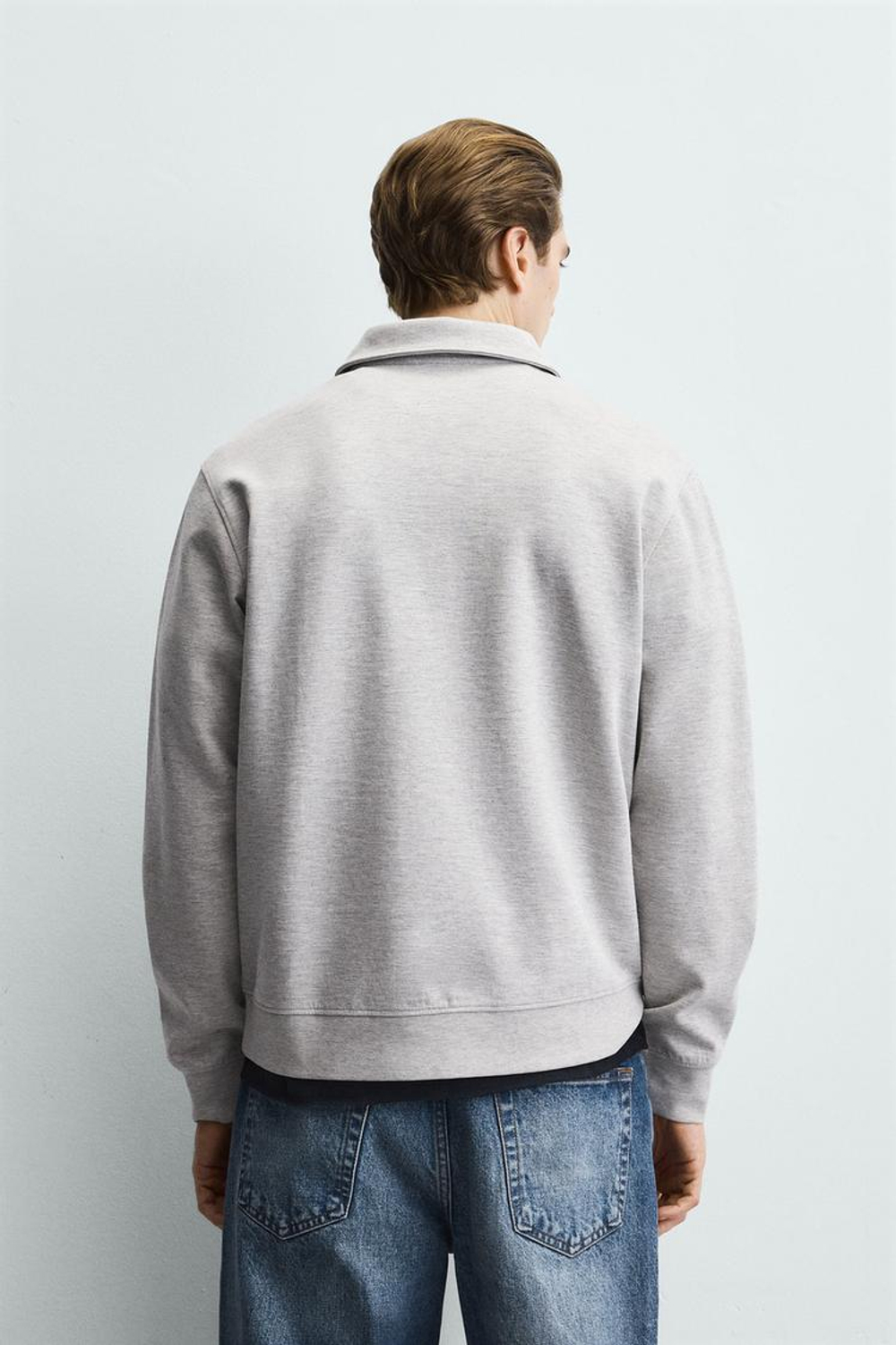 ZARA ТОЛСТОВКА-ПОЛО INTERLOCK НА МОЛНИИ, СЕРЫЙ МЕЛАНЖ