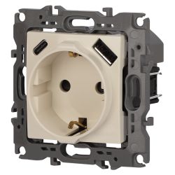 Розетка ЭРА Серия 12 12-4108-02 2P+E 16A-250В со шторками с USB type-A+C 5В-3А слоновая кость