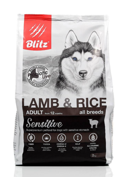 Blitz 2кг Sensitive Lamb&Rice Сухой корм для собак Ягненок и рис