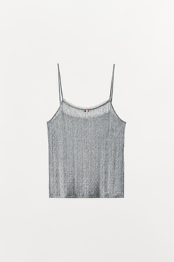 ZARA ТОП НА БРЕТЕЛЯХ С ПЕРФОРАЦИЕЙ И ЦВЕТКОМ, СЕРЫЙ