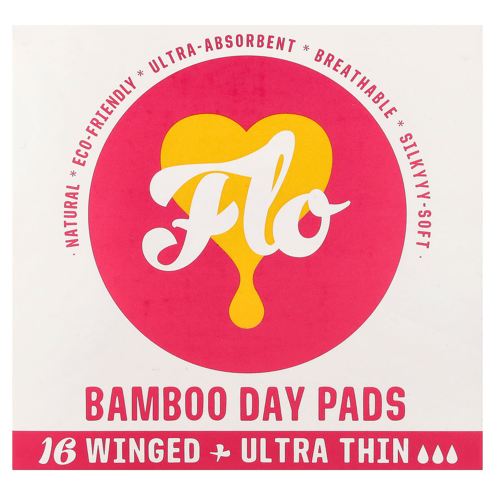 Here We Flo, Бамбуковые ежедневные прокладки, ультратонкие с крыльями, 16 прокладок