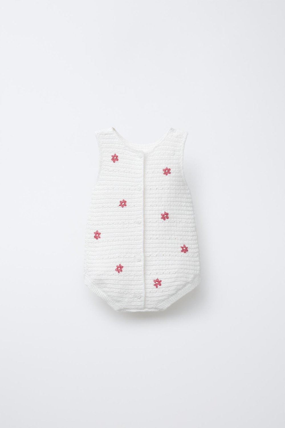 ZARA ТРИКОТАЖНЫЙ КОМБИНЕЗОН С ЦВЕТОЧНОЙ ВЫШИВКОЙ, ЭКРЮ