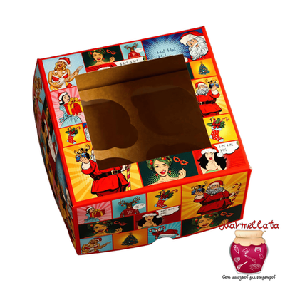 Упаковка для капкейков "Ho-Ho-Ho!" с окном, 4 ячейки