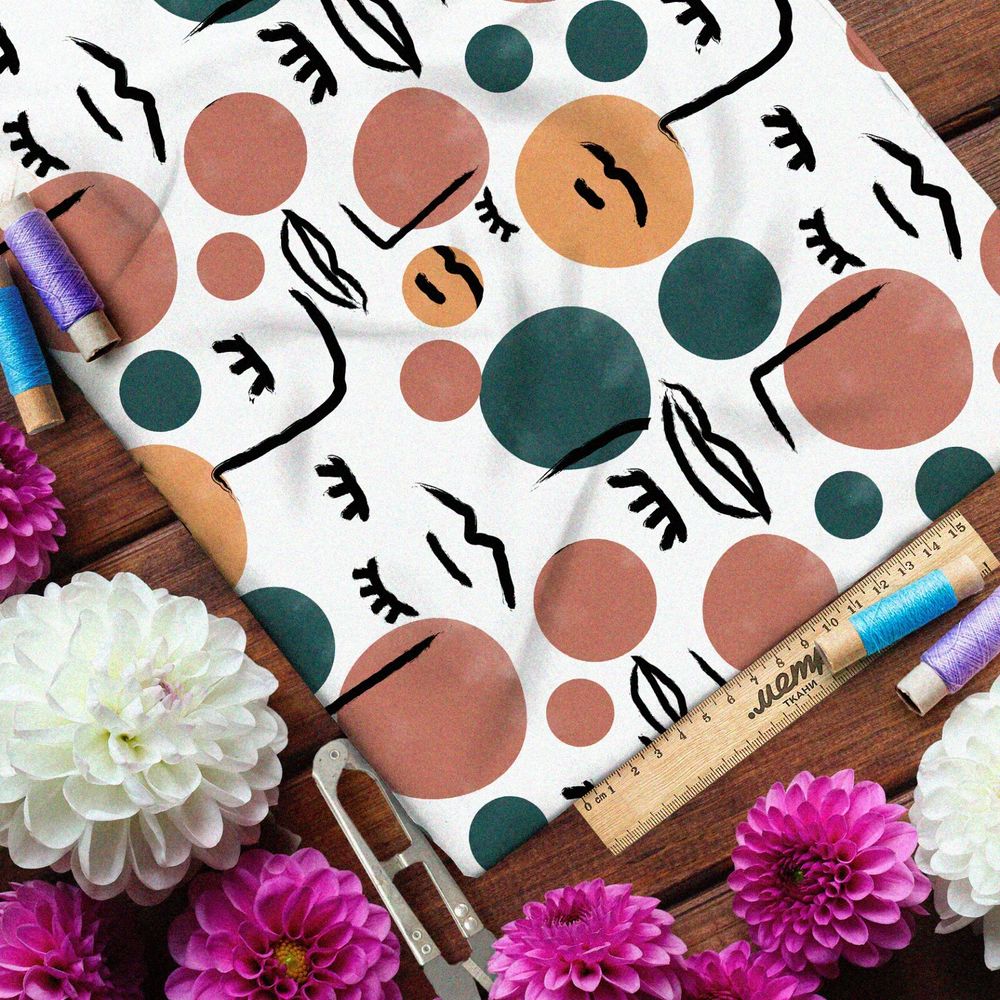 Ткань штапель расслабленные лица с цветными пятнами