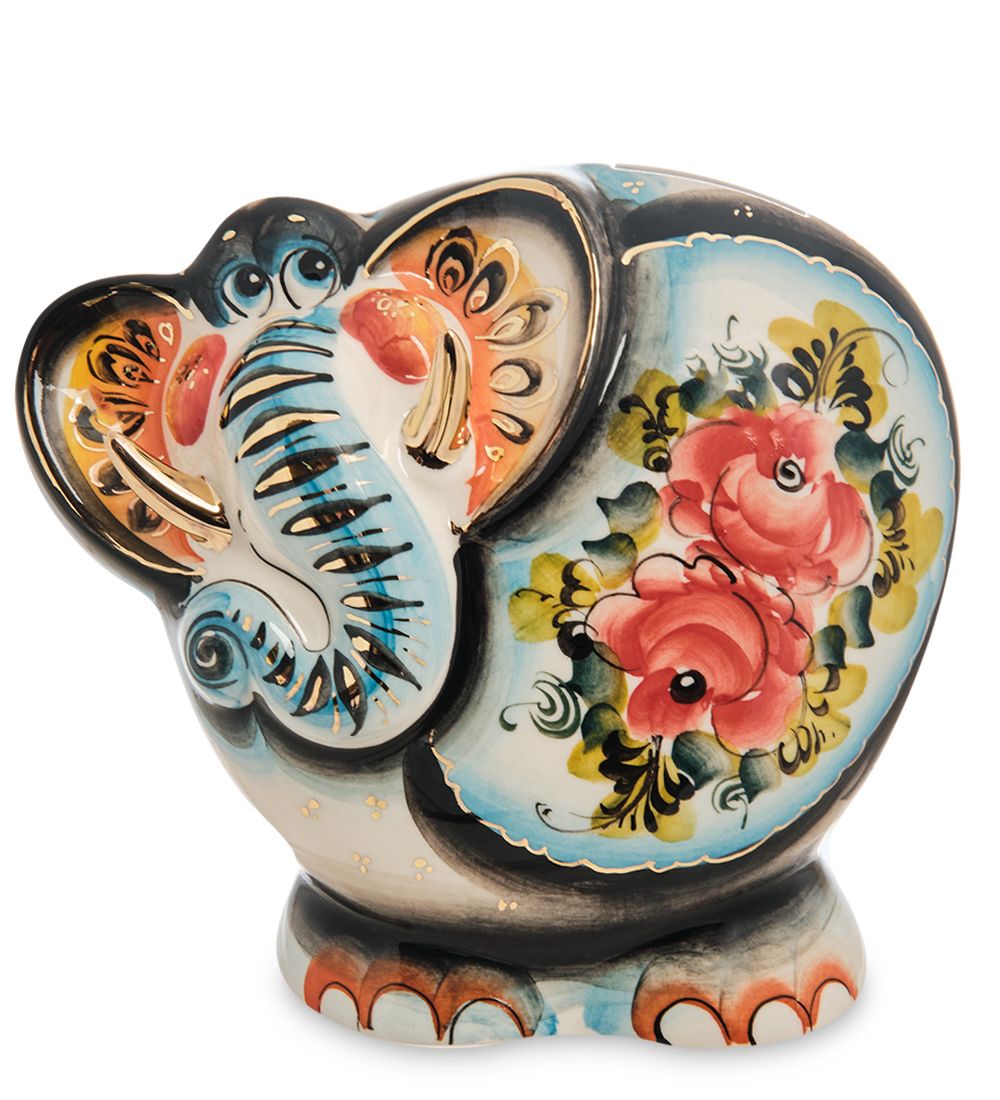 ГЛ- 447 Копилка «Слон» золото цв. (Гжельский фарфор)