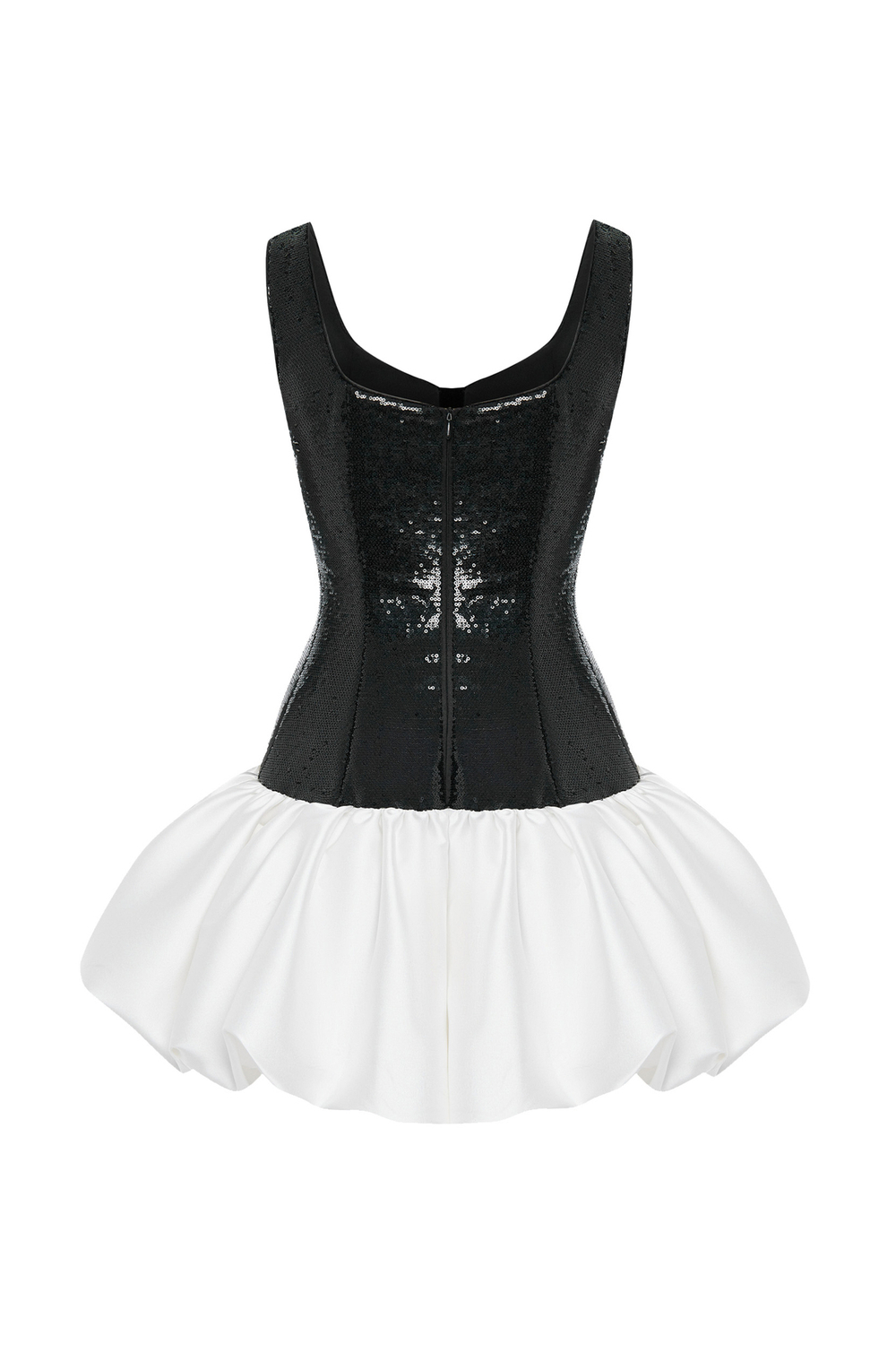 Платье мини из атласа и пайеток с декоративными элементами