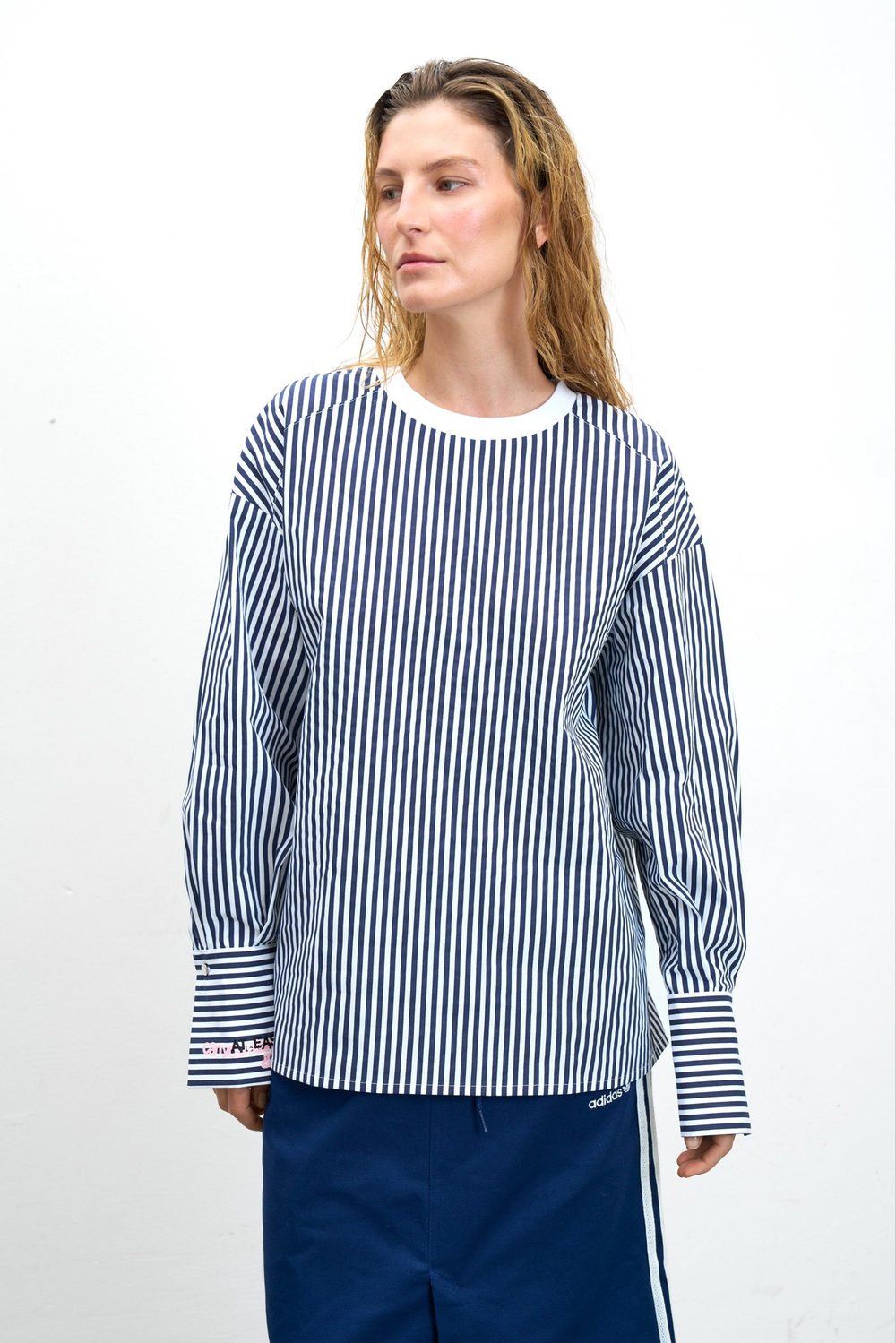 Лонгслив из рубашечной ткани в полоску