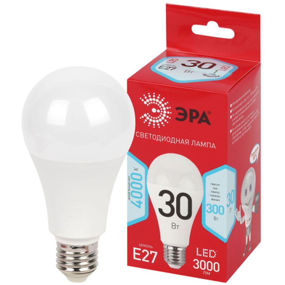 Лампа светодиодная ЭРА RED LINE LED A70-30W-840-E27 R 30Вт груша нейтральный белый свет Е27 | Лампы cветодиодные Груша (A)