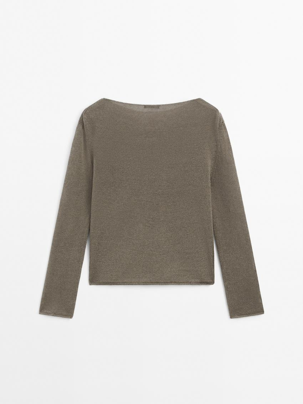 Massimo Dutti Свитер с круглым вырезом, зеленоватый