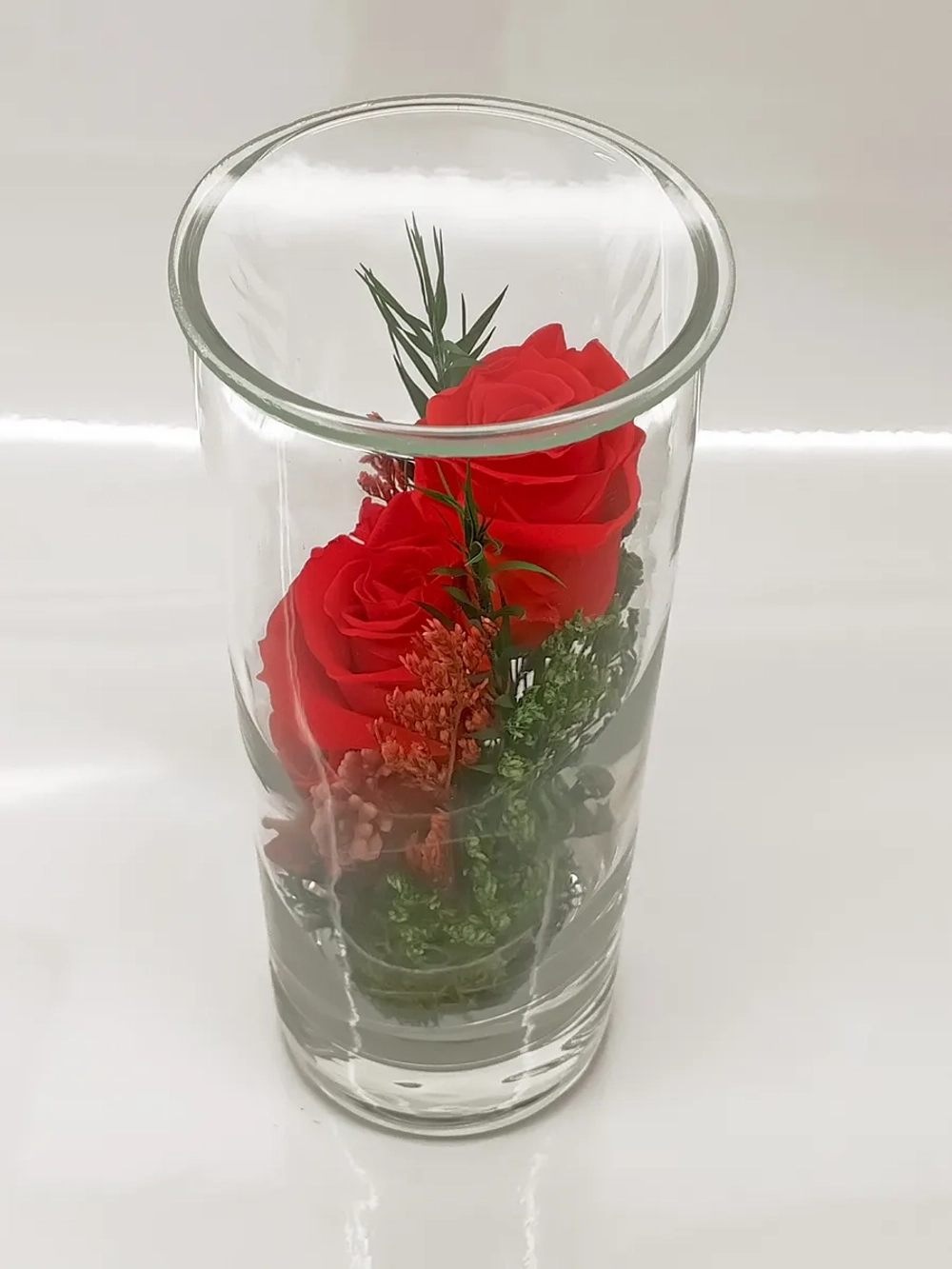 натуральные кустовые розы в стекле, вакуум*