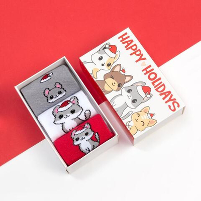 Набор носков "Новогодние котики" 3 пары, р-р 16-18 7985240 (KAFTAN)