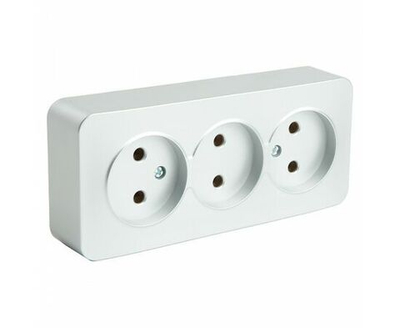 Розетка 3-местная без заземления открытой установки, 250В, 10А, IP20, серия София, серебро, MST10-13-03, STEKKER 49329