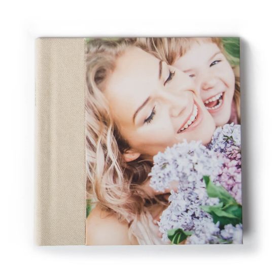 20x20 фотокнига с фото-обложкой и текстильным торцом "Sand"