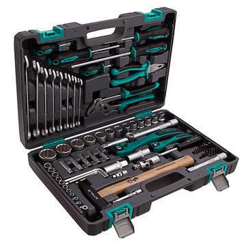 Набор инструментов, 1/2", 1/4", CrV, 12 гранные головки, пластиковый кейс, 76 предметов Stels 14116