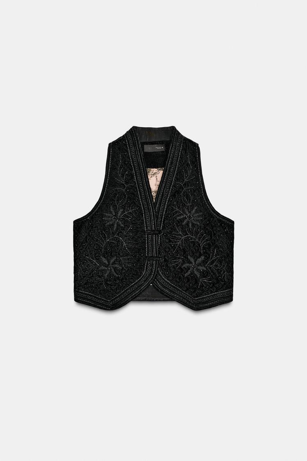 ZARA БАРХАТНЫЙ ЖИЛЕТ С ВЫШИВКОЙ ZW COLLECTION LIMITED EDITION, ЧЕРНЫЙ