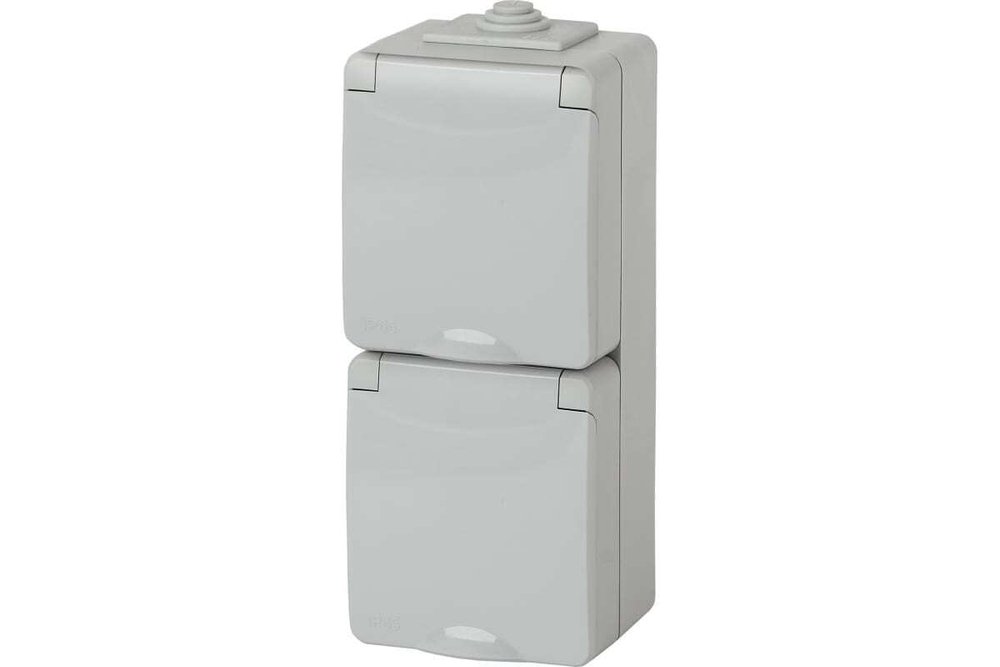 Розетка 2-местная накладная вертикальная IP65, 16A-250В, серый Эксперт ЭРА