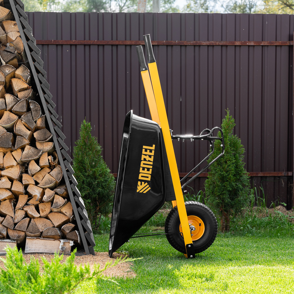 Тачка строительная, усиленная, объем 140 л, 230 кг, колесо 15х6.00-6 Denzel