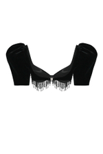 Топ укороченный из бархата с объемными рукавами