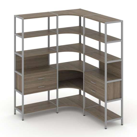 Shelf System Трехсекционный угловой стеллаж пятиярусный с ящиками SN.STMU-531 Вяз Благородный/Металл