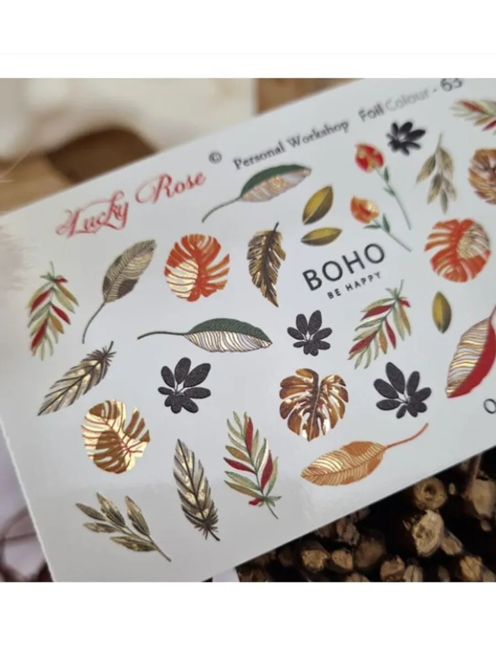 Lucky Rose Слайдеры наклейки для длинных ногтей Foil 063