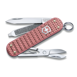 Качественный маленький брендовый фирменный швейцарский складной перочинный нож 58 мм розовый 5 функций Classic SD Precious Alox Gentle Rose VICTORINOX 0.6221.405G