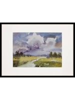 Картина акварельная авторская в паспарту 21х30 см на стену для интерьера "Летний пейзаж"