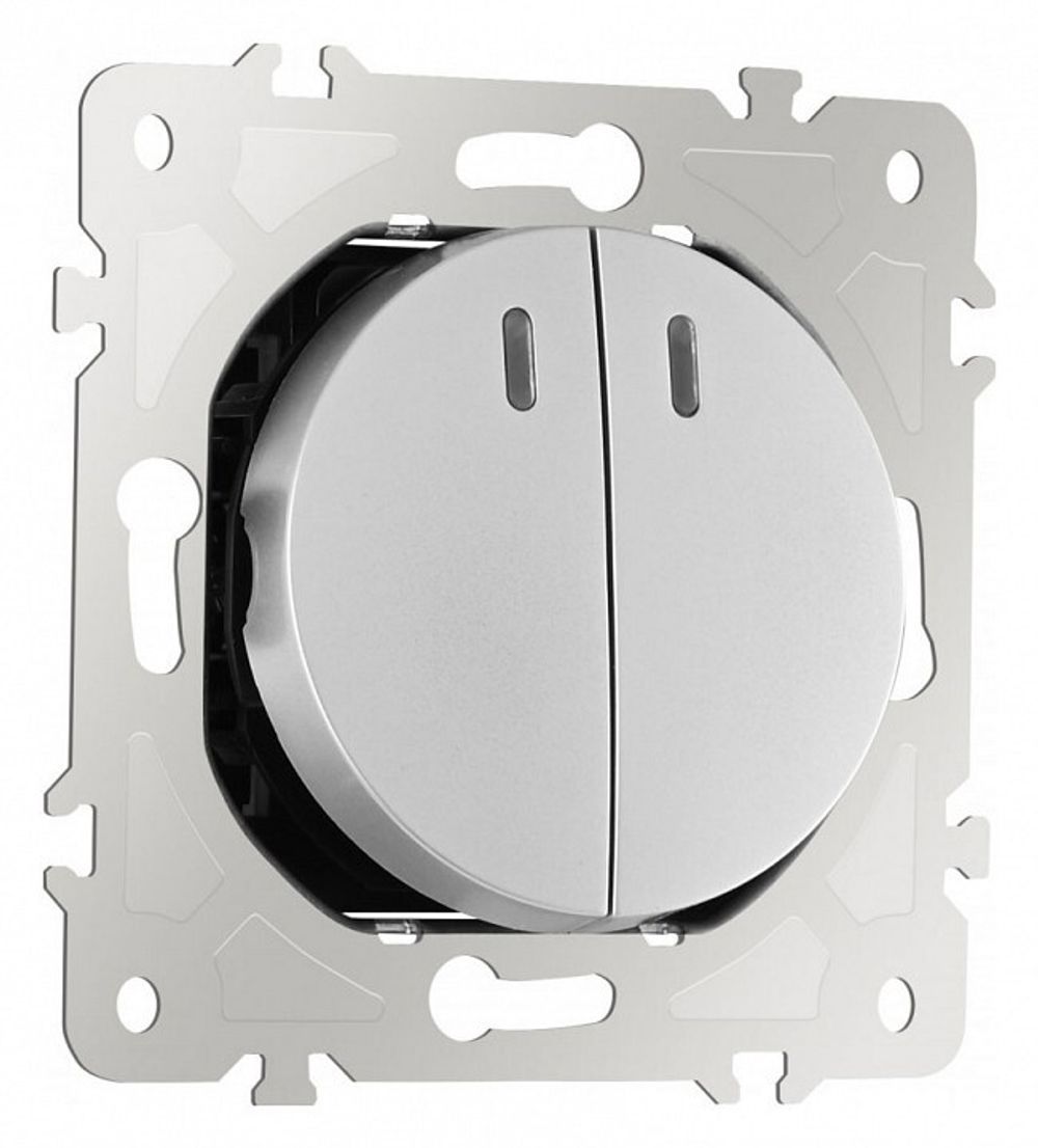 Выключатель двухклавишный с подсветкой без рамки Arte Milano 202 202.31-2.silver