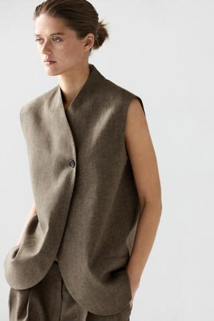 Massimo Dutti Меланжевый льняной жилет, черепаховый