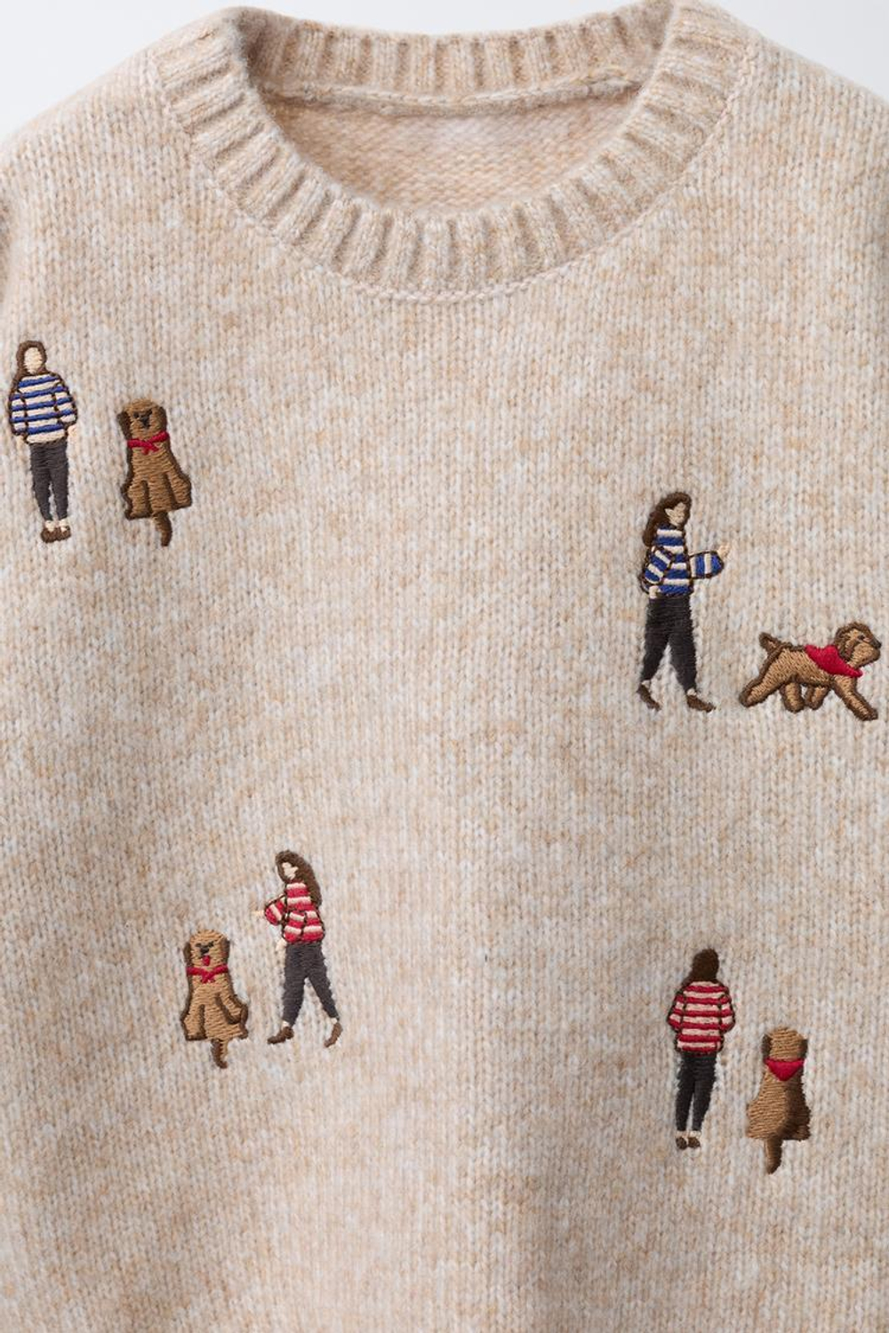 ZARA ТРИКОТАЖНЫЙ ДЖЕМПЕР С ВЫШИВКОЙ, ЭКРЮ