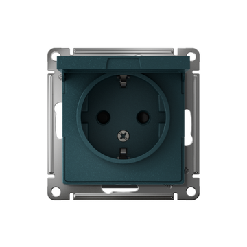 Розетка 1-м СП AtlasDesign 16А IP20 с заземл. защ. шторки с крышкой механизм изумруд SE ATN000846