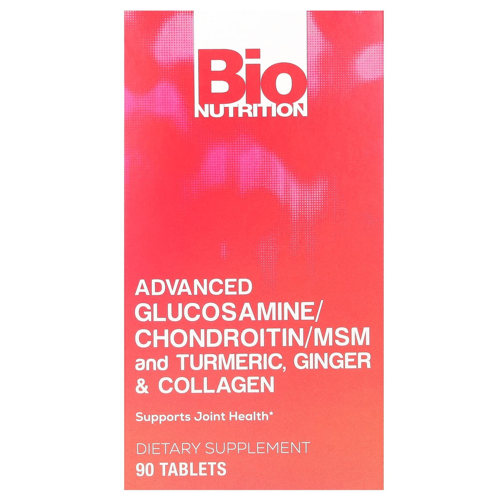 Bio Nutrition, улучшенный глюкозамин, хондроитин, МСМ и куркума, имбирь и коллаген, 90 таблеток