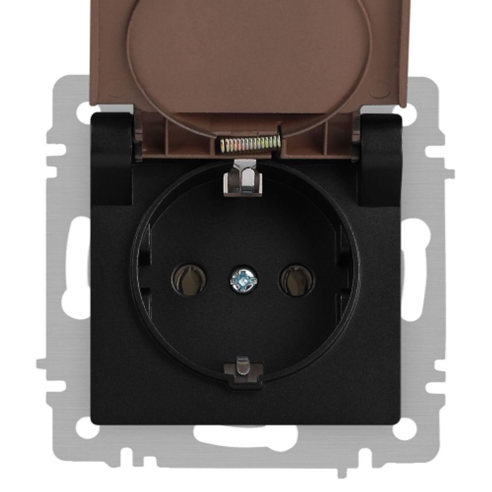 Розетка Intro Accent 6-203-05 с заземлением 2P+E Schuko с крышкой 16А-250В IP20 СУ антрацит