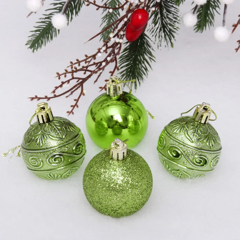 Новогодние шары 5 см (набор 4 шт) «Микс фактур», салатовый