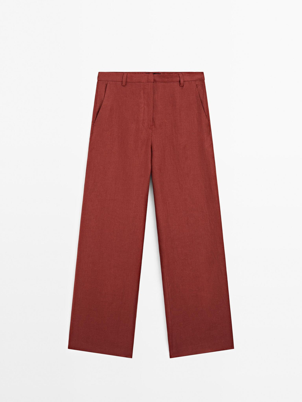 Massimo Dutti Струящиеся брюки из 100% льна, темно-розовый