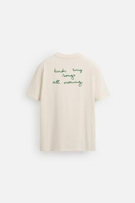 ZARA ФУТБОЛКА С КОНТРАСТНЫМ ПРИНТОМ, ЖЕЛТОВАТО-БЕЛЫЙ