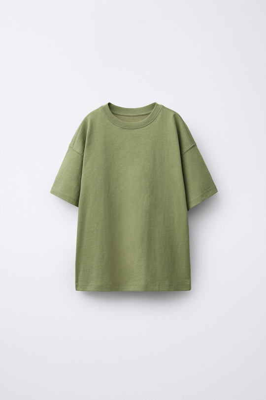 ZARA БАЗОВАЯ ОДНОТОННАЯ ФУТБОЛКА, ЗЕЛЕНЫЙ