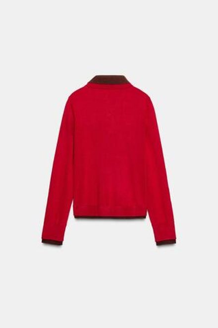 ZARA КОМБИНИРОВАННЫЙ СВИТЕР ПОЛО, КРАСНЫЙ