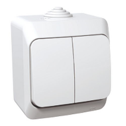 Schneider Electric ЭТЮД Белый Выключатель 2-клавишный IP44 открытая установка BA10-042B