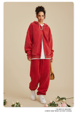 Женский американский модный брендовый костюм с эффектом потёртости и капюшоном,бархатная толстовка с двойной молнией