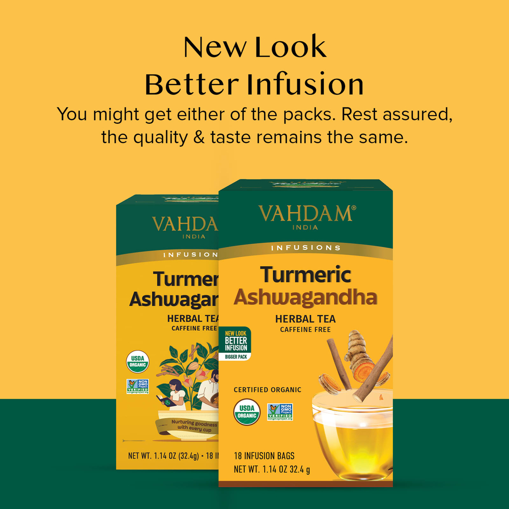 VAHDAM India, Infusions, куркума и ашваганда, без кофеина, 18 пакетиков для заваривания, 32,4 г (1,14 унции)
