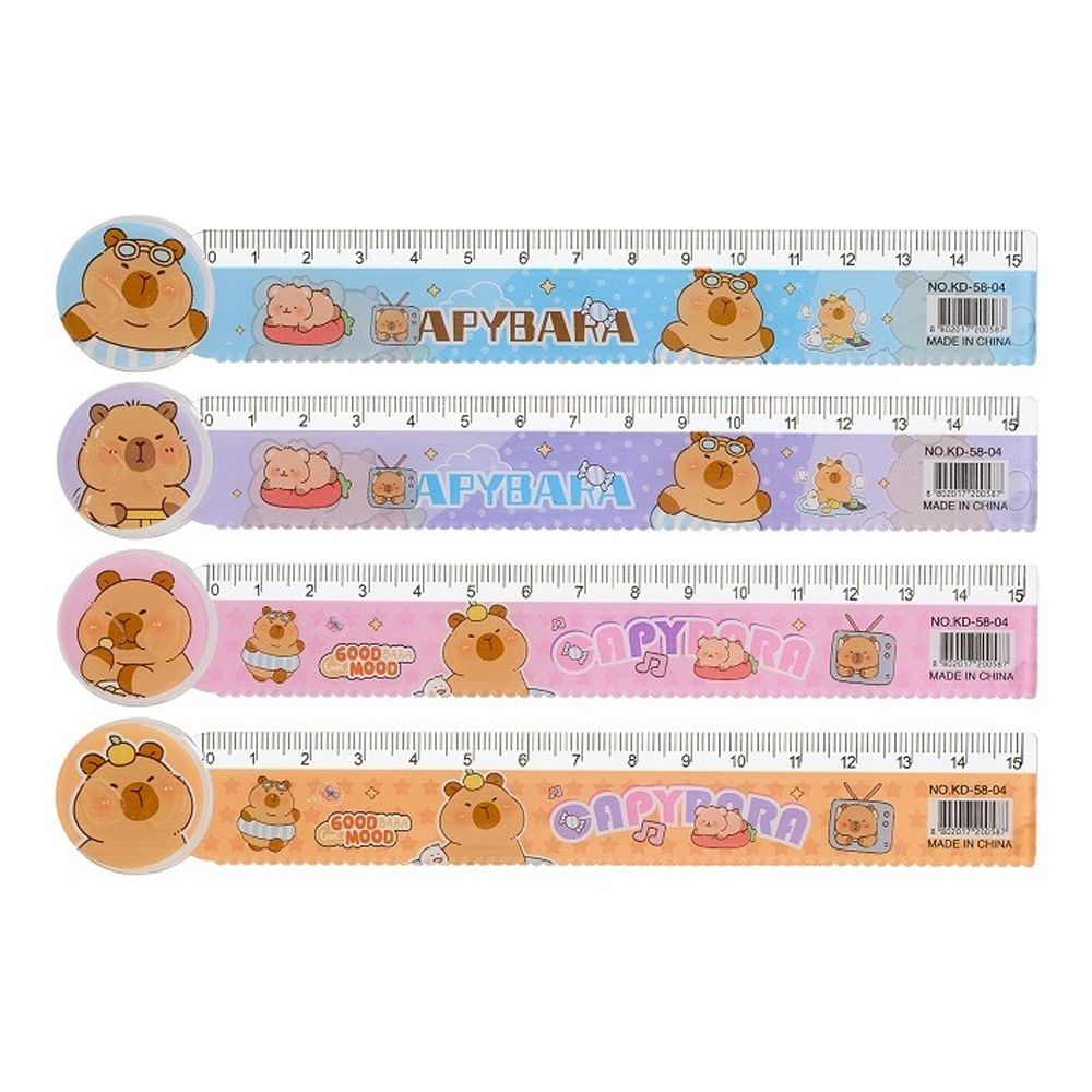 Линейка Basir пластиковая, серия "Капибара", с рисунком капибары на корпусе, 15 см Линейка Basir пластиковая, серия "Капибара", с рисунком капибары на корпусе, 15 см