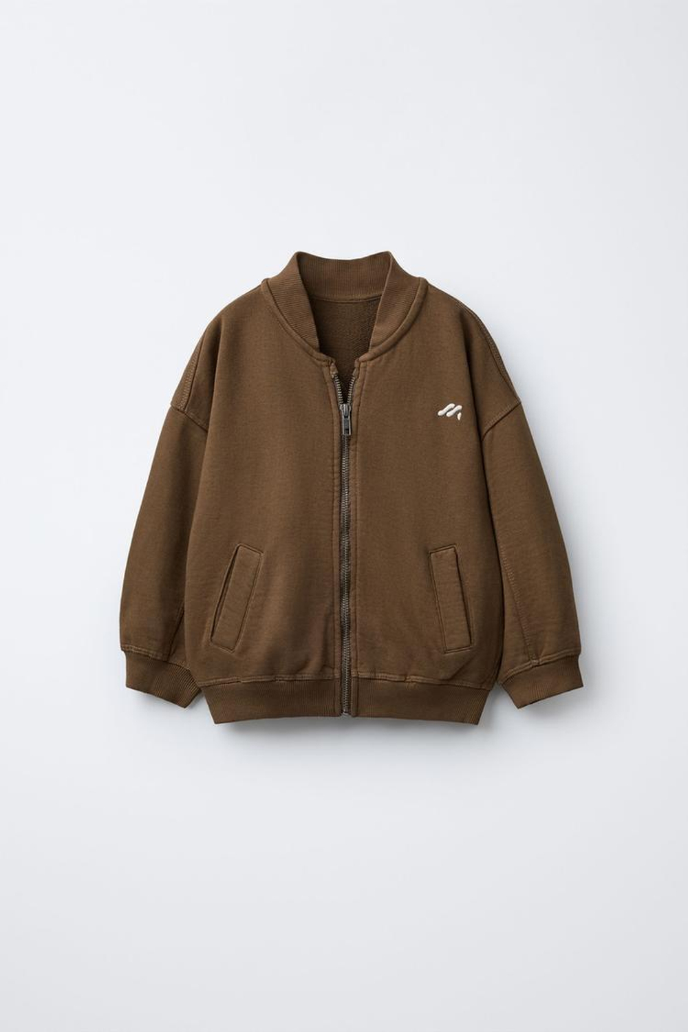 ZARA ФЛИСОВЫЙ БОМБЕР С ЛОГОТИПОМ, СВЕТЛО-КОРИЧНЕВЫЙ