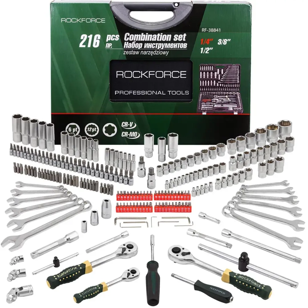 Набор инструментов 216пр.PROFI 1/4''3/8''1/2''(6гр.)(4-32мм) RockForce##Rock FORCE RF-38841 (Premium)