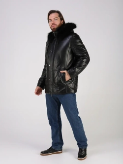 Куртка зимняя кожаная с капюшоном пуховик