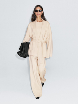 Massimo Dutti Вязаный кардиган с поясом, бежевый