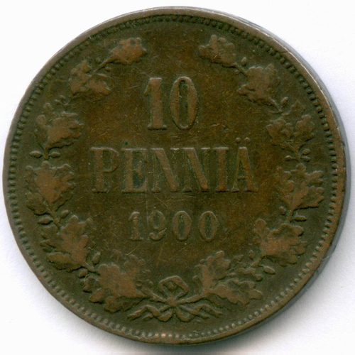 10 пенни 1900 год. Россия для Финляндии (Вензель Николая II). F-VF